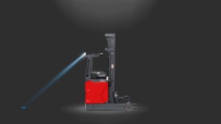 Linde BlueSpot im Einsatz an einem Schubmaststapler. Linde BlueSpot im Einsatz an einem Schubmaststapler.