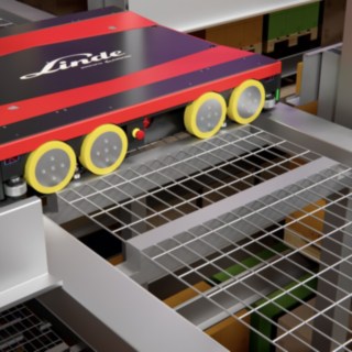 Shuttle des Paletten-Shuttle-Regal-Systems S-MATIC cube von Linde Material Handling.