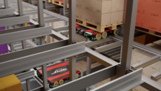 Die Regale sind mit einer QR-Code-Navigation ausgestattet. Seitlich an den Regalen sind QR-Codes angebracht.