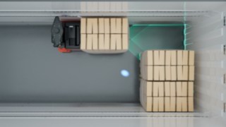 Visualisierung der Sensortechnik des Linde T-MATIC core in einem Lkw-Anhänger.