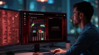 Mann sitzt vor PC-Bildschirm und sieht myLinde AI Oberfläche mit Safety Heatmap